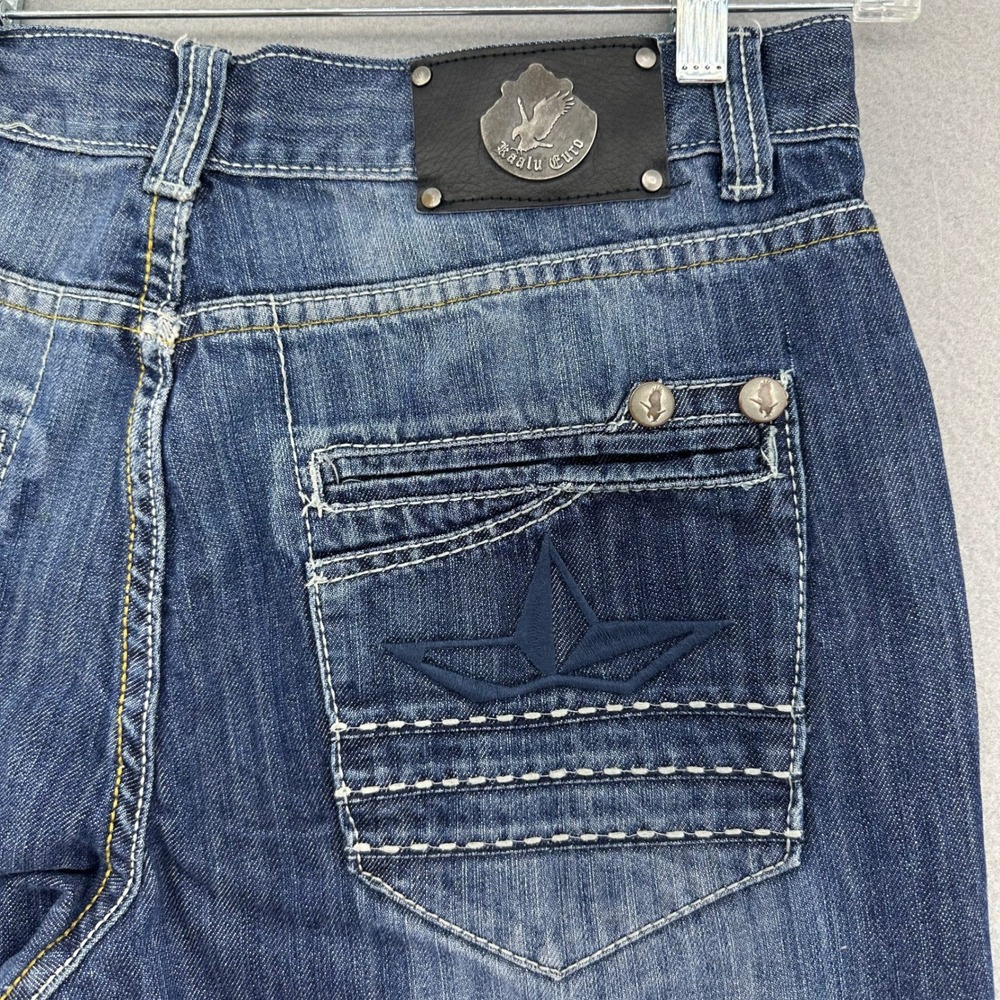 Y2K Kaalu Euro Baggy Embroidered Faded Jeans Mens 34x31 Nautical Star VTG Street